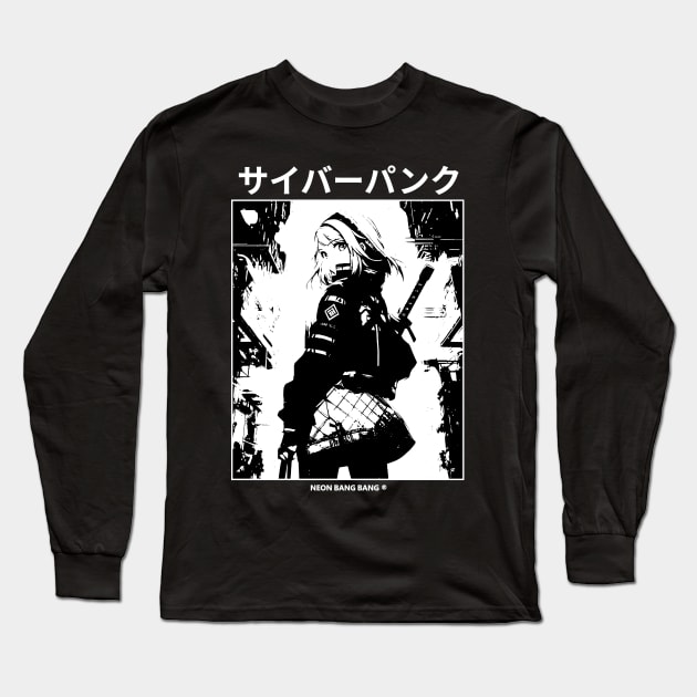 Cyberpunk Girl Manga Aesthetic Goth Grunge Japanese Waifu Anime Streetwear | Black Long Sleeve T-Shirt by Neon Bang Bang